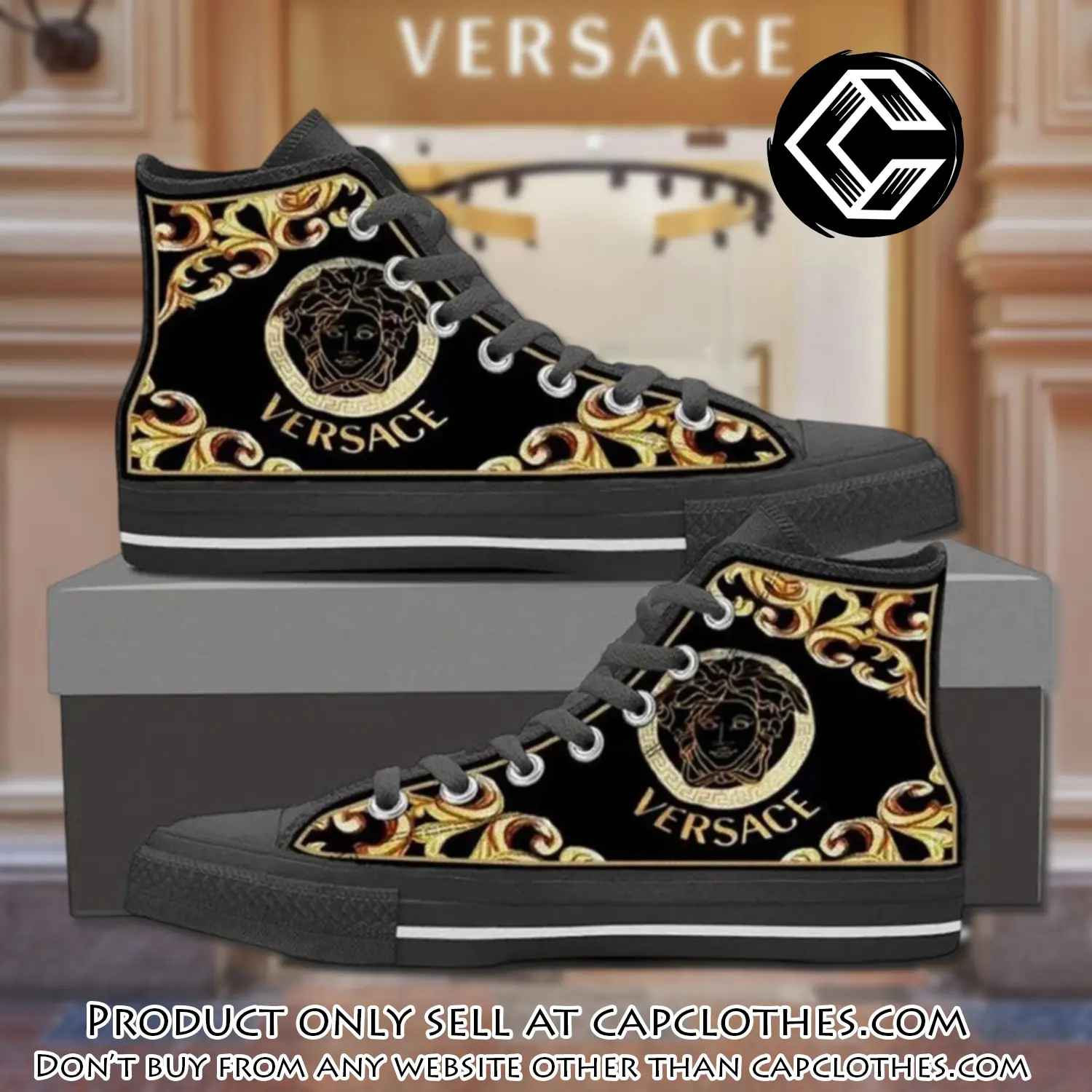 Versace medusa golden black high top canvas shoes luxury brand gifts for men women cc4658797